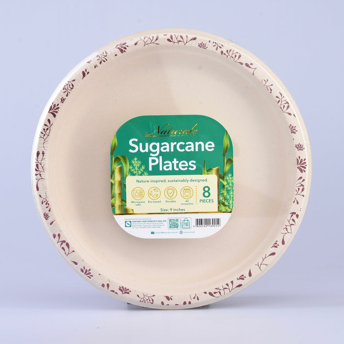 Naturale Sugarcane Bagasse Printed Plates - 8 Pieces per Pack
