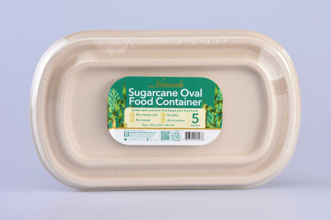 Naturale Sugarcane Bagasse Oval Containers  With Lid - 5 Pieces per Pack