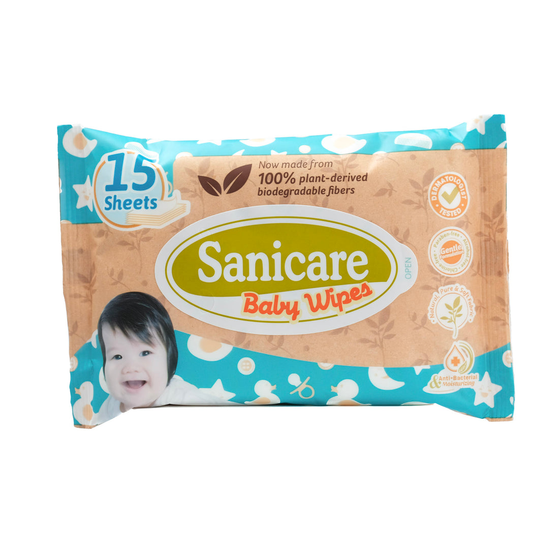 Sanicare Baby Wipes Plant Fibre 15 Sheets - Assorted Colors (1 Pack)