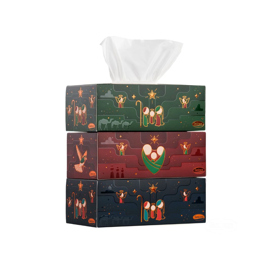 Sanicare Econo Box Premium Facial Tissue - Christmas Collection (1 Box)