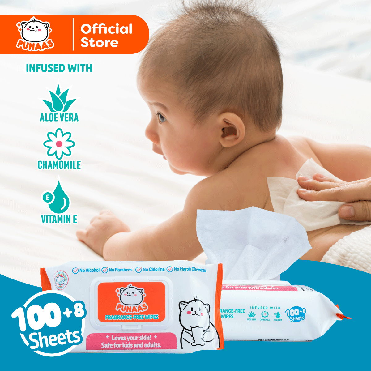 Punaas Fragrance Free Baby Wipes 108's Pack of