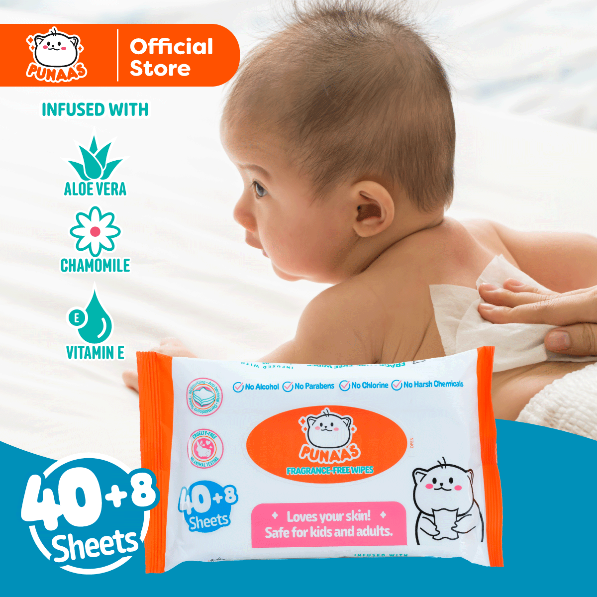 Punaas Fragrance - Free Baby Wipes 48's Pack of 1