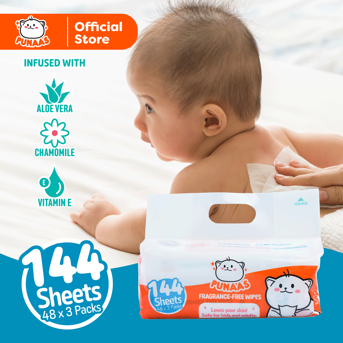 Punaas Fragrance Free Baby Wipes 48's Pack of