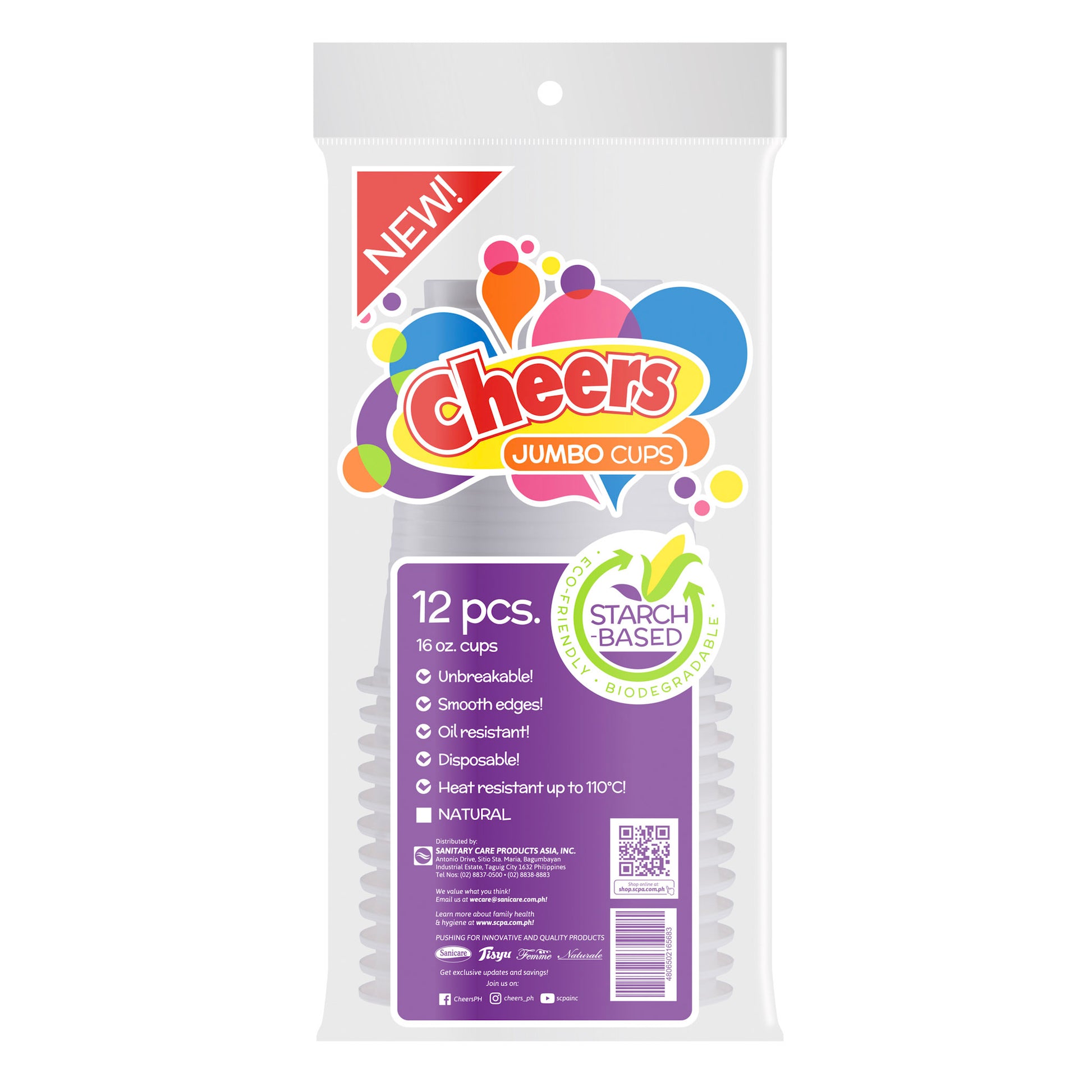 Cheers Starch-based Jumbo Cups 12 Pieces (1 Pack)