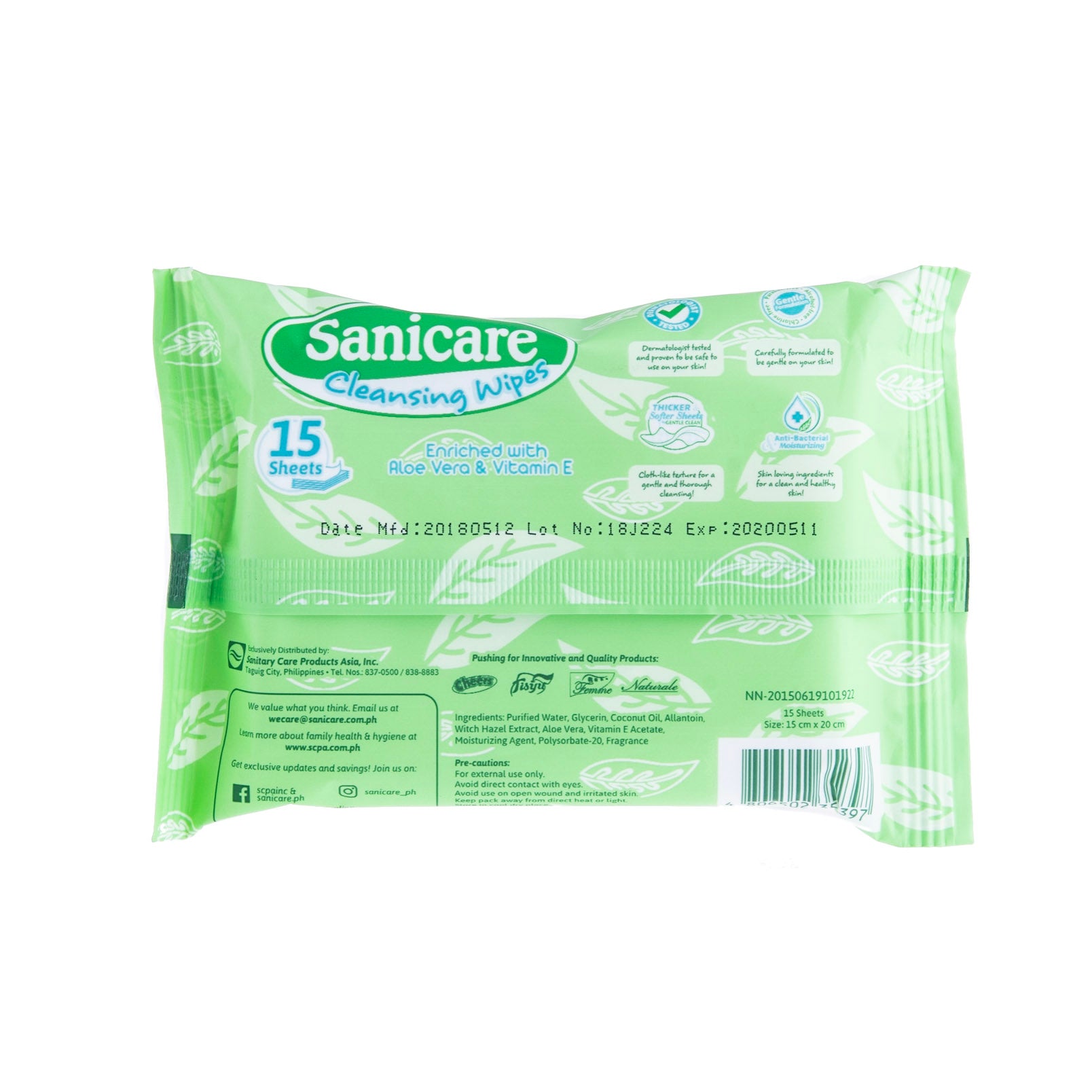 Sanicare Cleansing Wipes 15 Sheets (1 Pack)