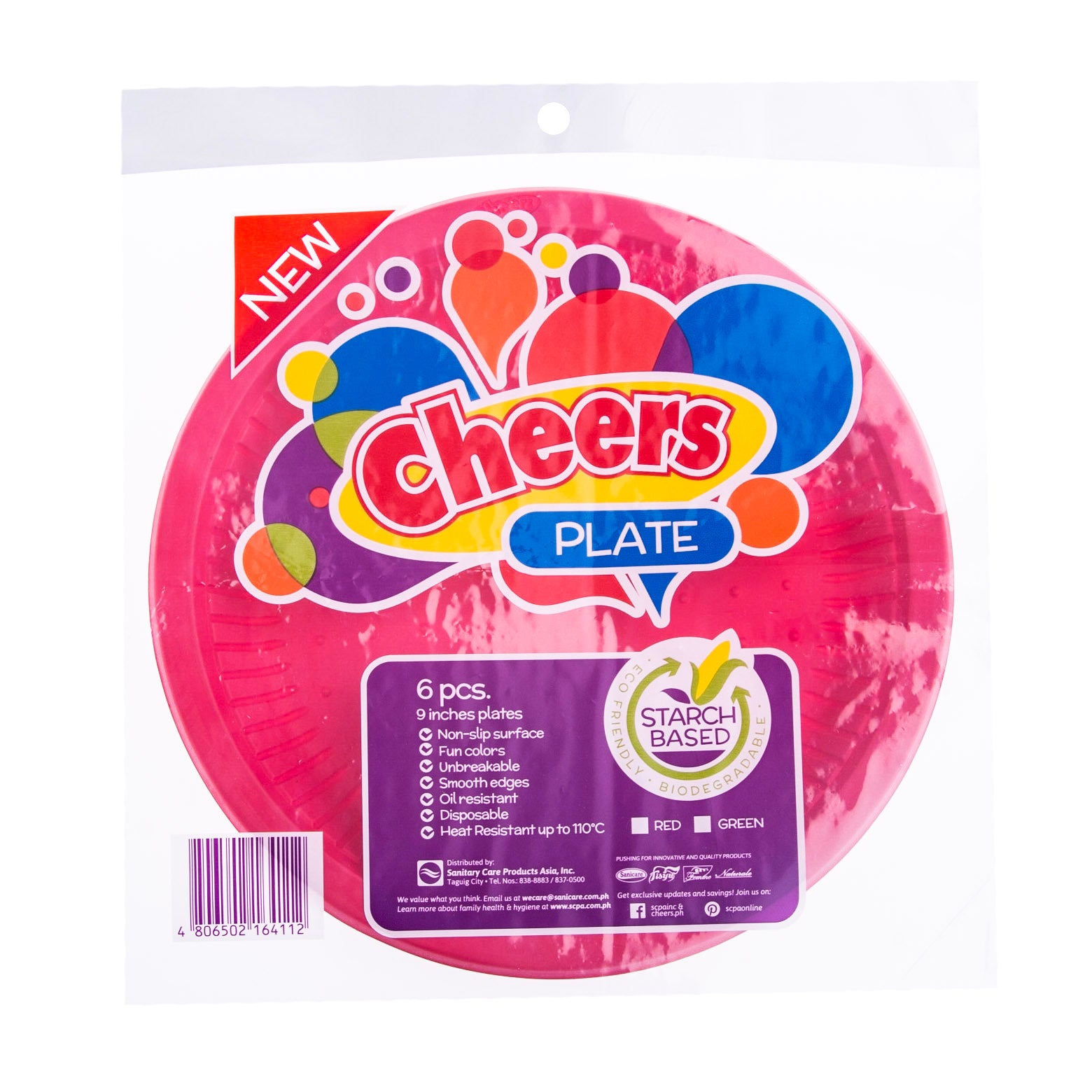 Cheers Starch-based Red Color Plates 6 Pieces (1 Pack)