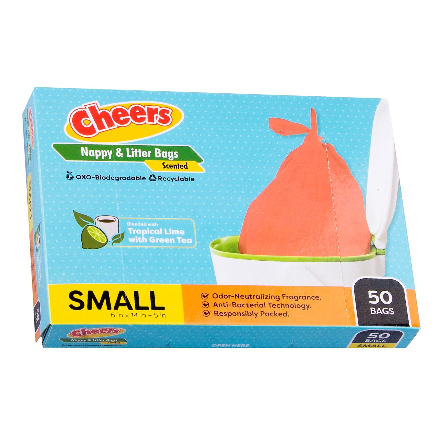 Cheers Nappy & Litter Bags Tropical Lime with Green Tea Scent - 50 Bags (1 Box)