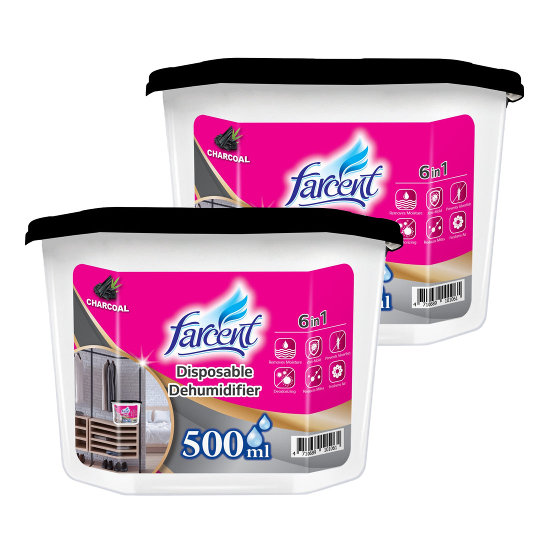 Farcent Dehumidifier Disposable Charcoal 500ml Twinpack