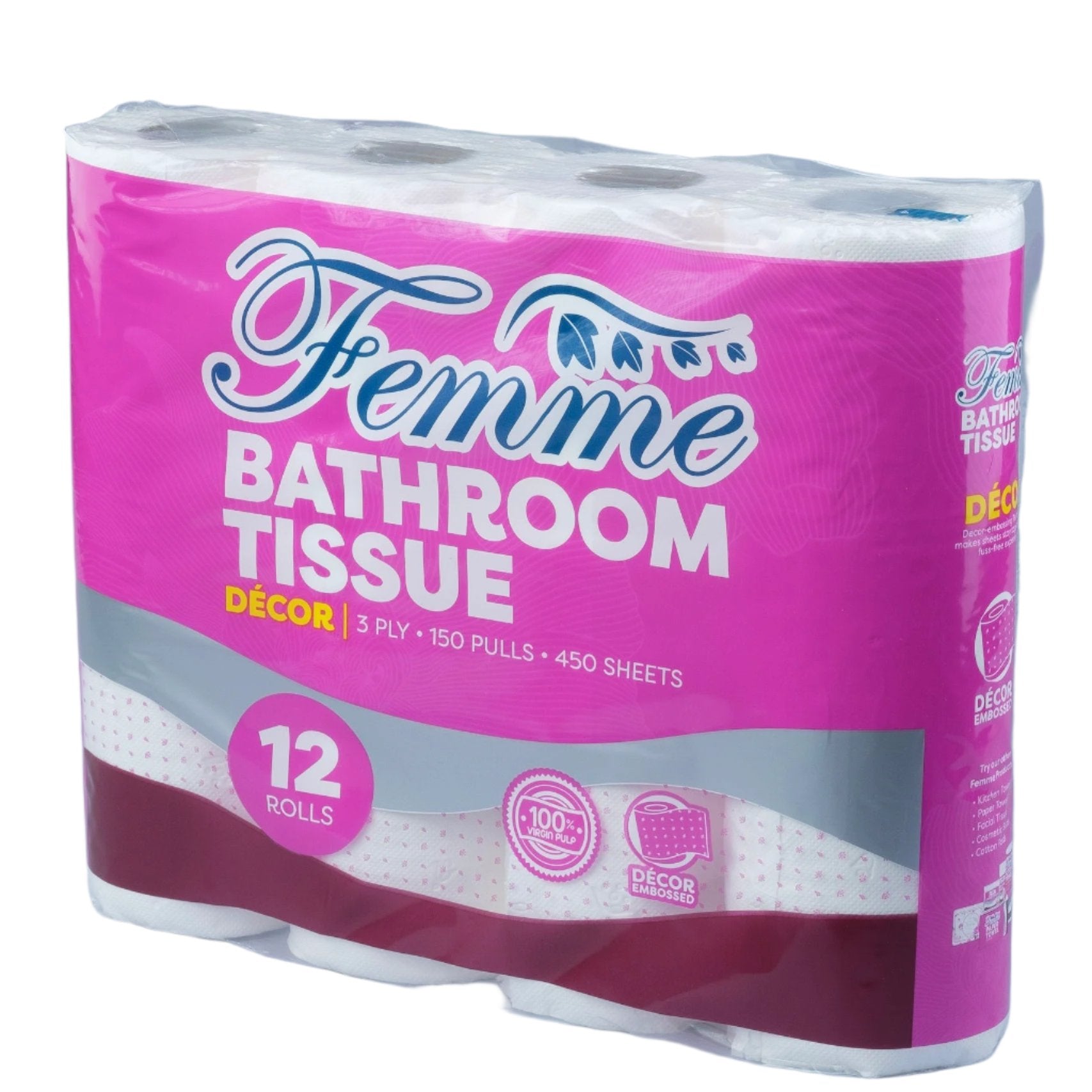 Femme Décor 3 Ply Bathroom Tissue (12 Rolls)