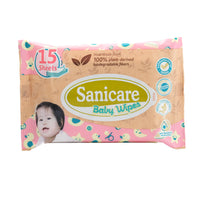 Sanicare Baby Wipes Plant Fibre 15 Sheets - Assorted Colors (1 Pack)