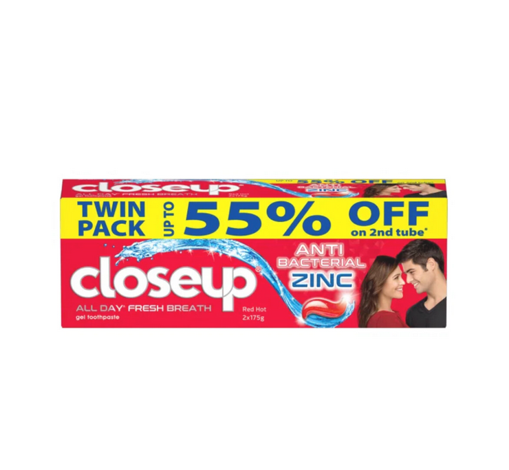 Closeup Gel Toothpaste with Antibacterial Zinc Red Hot 175g (Twin Pack)