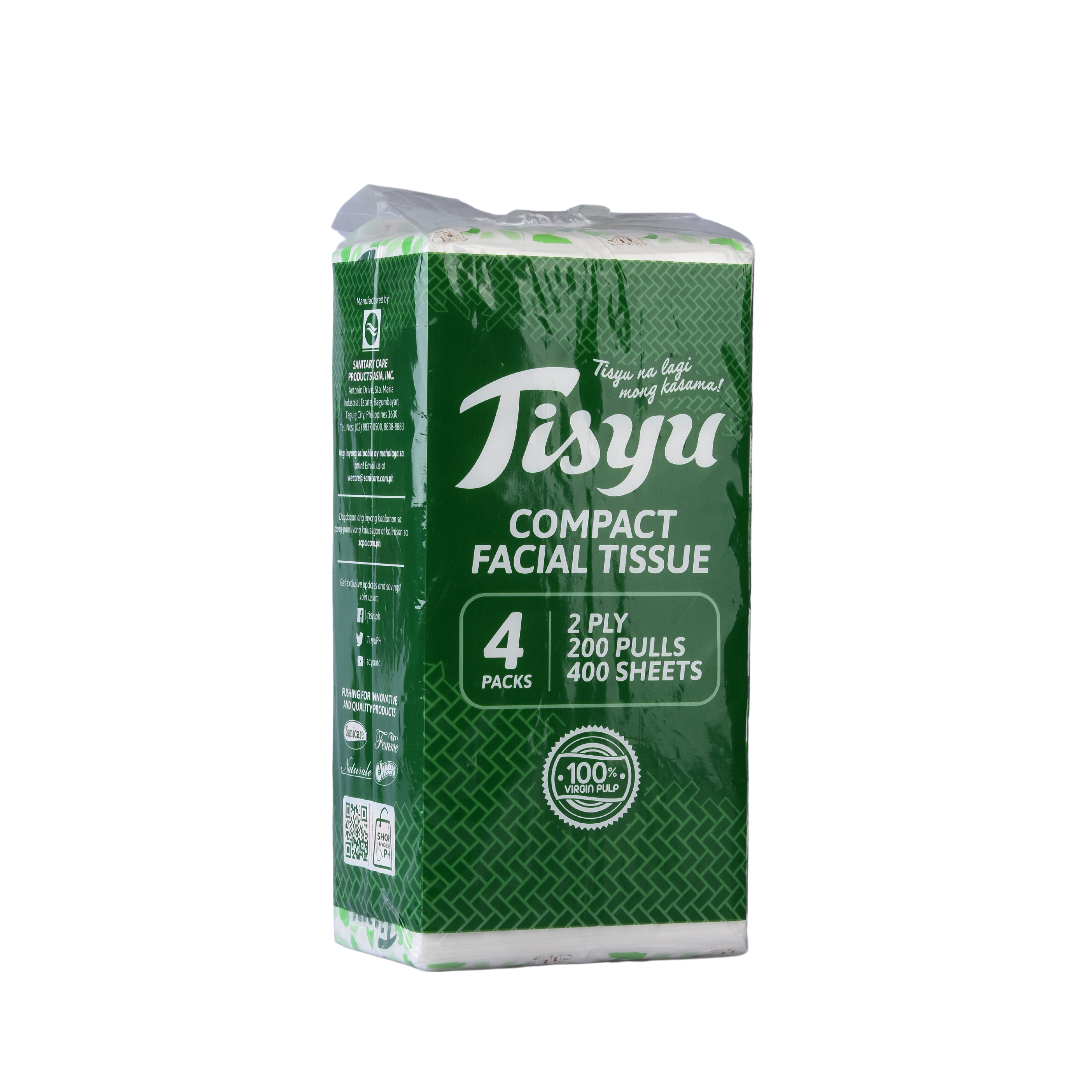 Tisyu Compact Facial Tissue 200-Pulls 2-ply (Pack of 4)