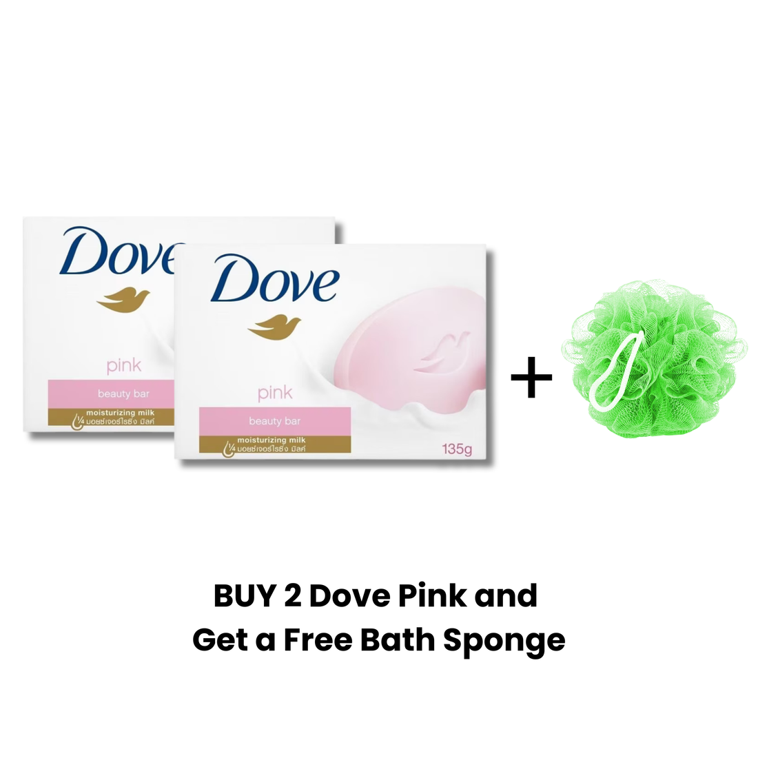 BUY 2 Dove Bar Soap Pink 135g GET FREE Bath Sponge