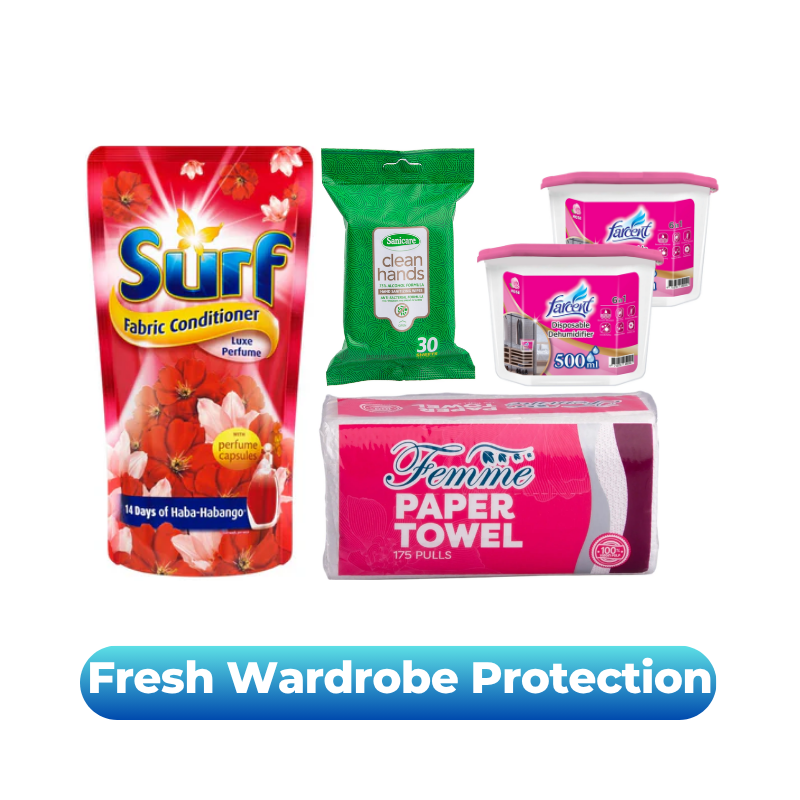 Fresh Wardrobe Protection [Farcent Dehumidifier 2s + Surf Fabcon + Femme PT 1s + Sanicare Alcohol Wipes]