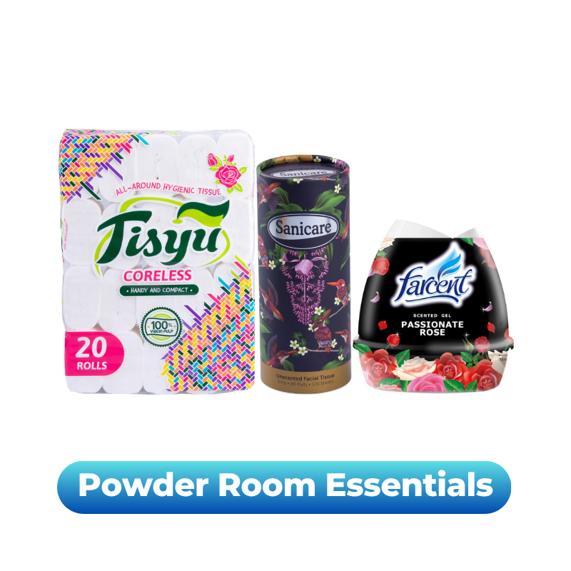 Powder Room Essentials [Farcent Scented Gel + Sanicare FT Cylinder + Tisyu Coreless BT]