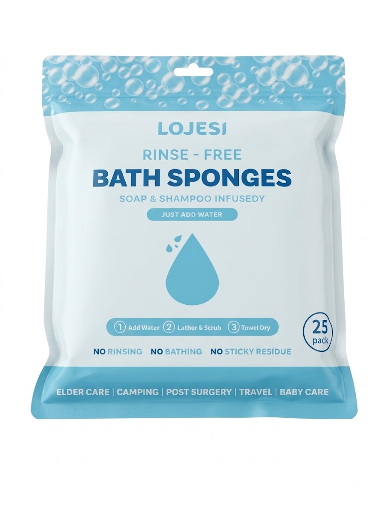 Lojesi Rinse-Free Bath Sponge Soap &amp; Shampoo Unscented 25s