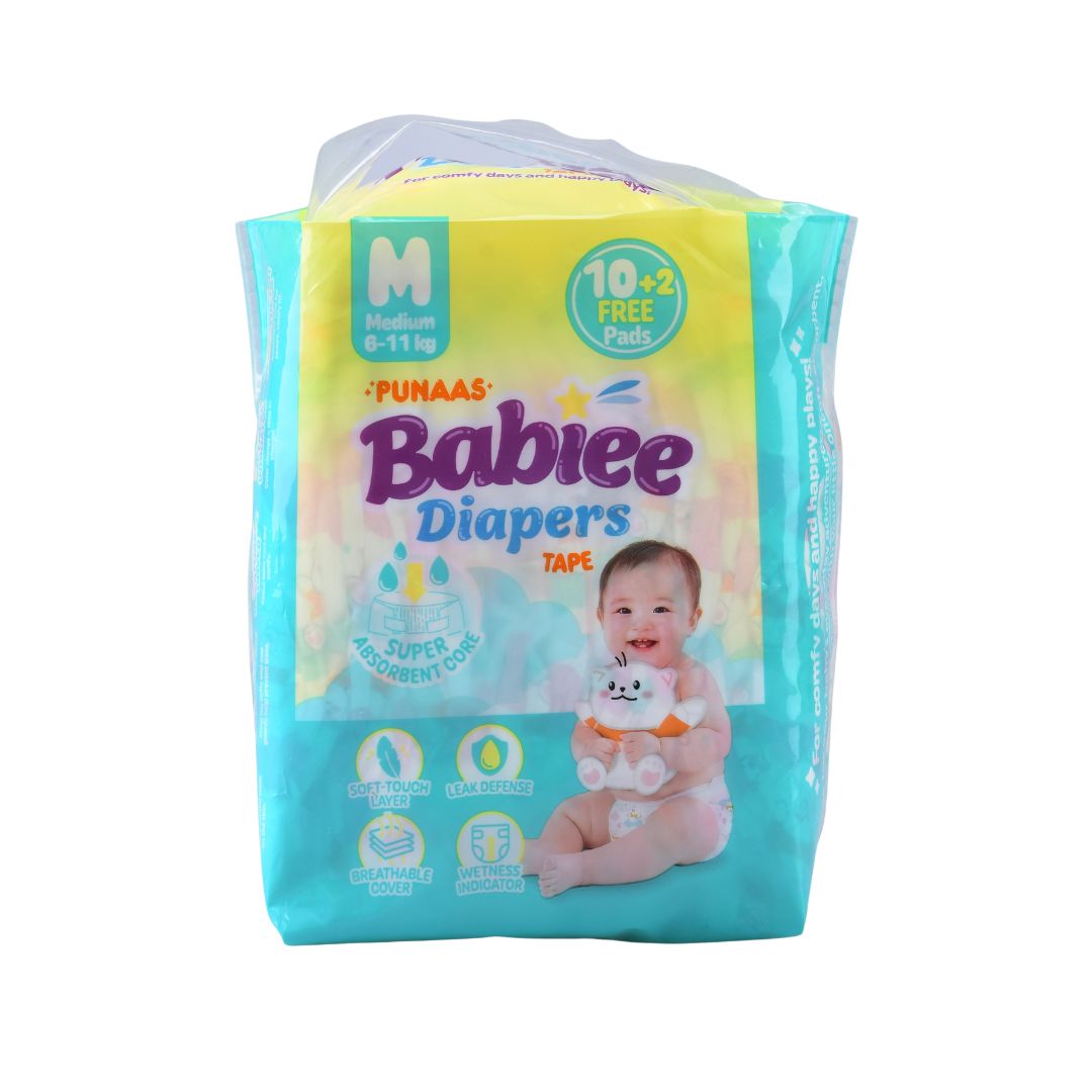 Punaas Babiee Diapers Tape Medium 12 Pads 10+2 Free Pads