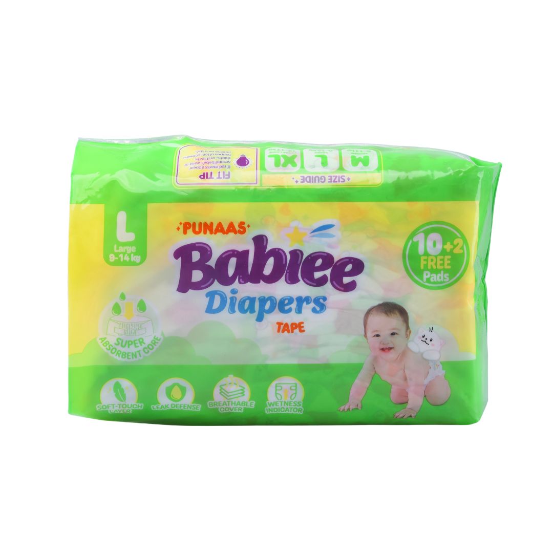 Punaas Babiee Diapers Tape Large 12 Pads  10+2 Free Pads