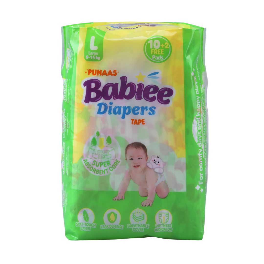 Punaas Babiee Diapers Tape Large 12 Pads  10+2 Free Pads